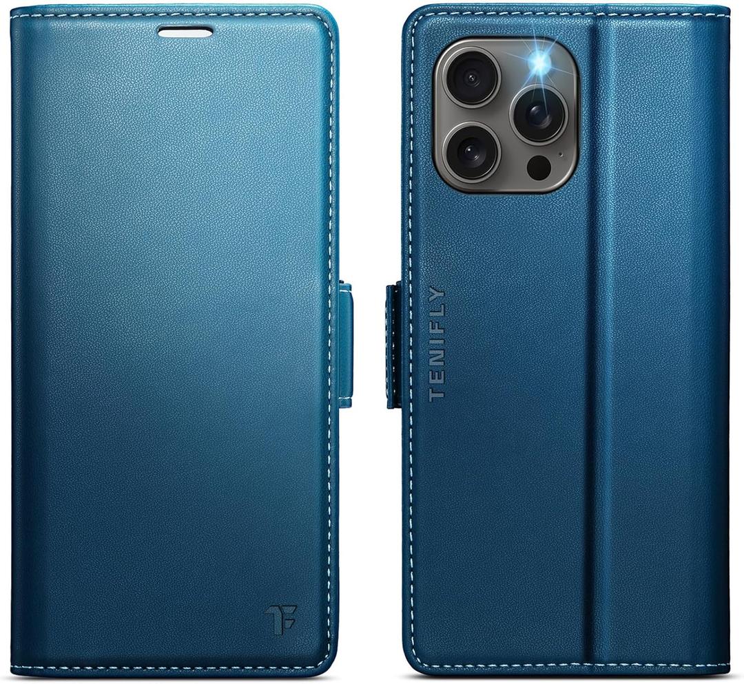 for iPhone 15 Pro Max Case Wallet with RFID Blocking Card Holder, PU Leather Kickstand Protective Flip Phone Cover Fit for iPhone 15 Pro Max 6.7", Blue