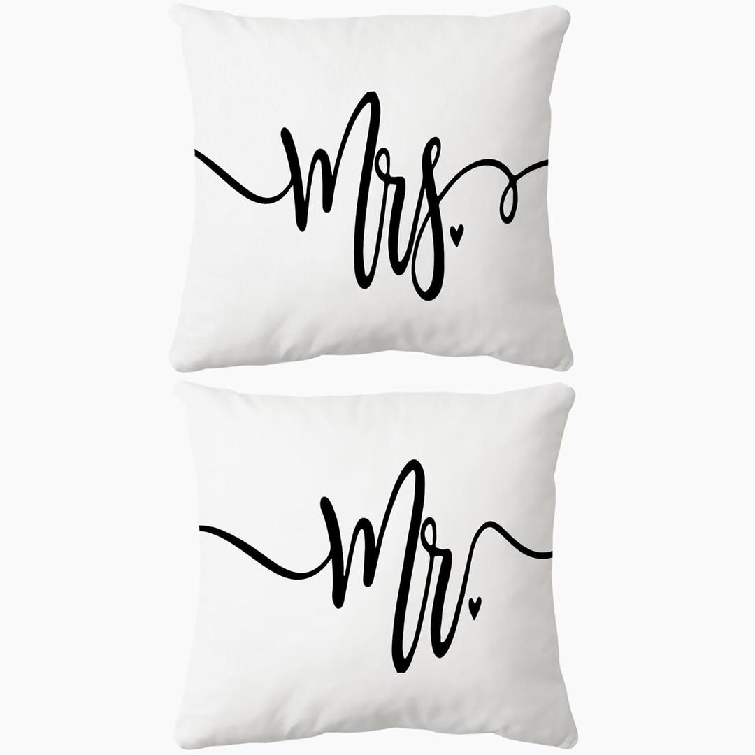 Mr.&Mrs. White Throw Pillow Case Set of 2, 18 x 18 inch Home Bedroom Decor Cushion Cover,Funny Wedding Anniversary Engagement Valentine's Gifts,Gift For Couples Wife Husband Bride Groom (white)