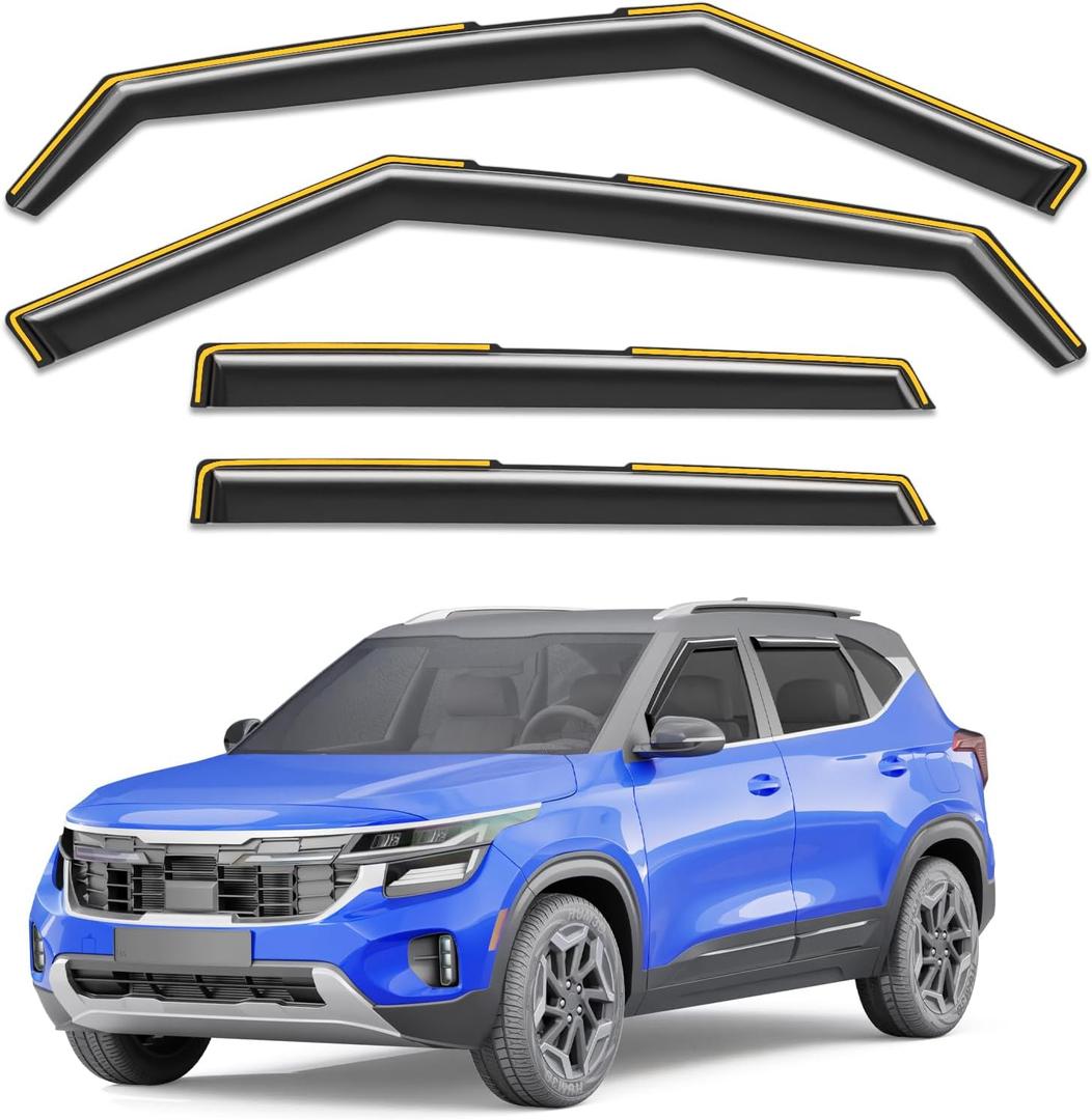 in-Channel Rain Guards Fit for Kia Seltos 2021 2022 2023 2024 2025 2026, Window Rain Guards Visors Vent Visors Window Deflector Vent Shades Car Accessories -4 pcs