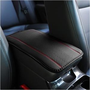 8sanlione Car Armrest Storage Box Mat, Fiber Leather Car Center Console Cover, Car Armrest Seat Box Cover Accessories Interior Protection for Most Vehicle, SUV, Truck, Car (Black/Red)