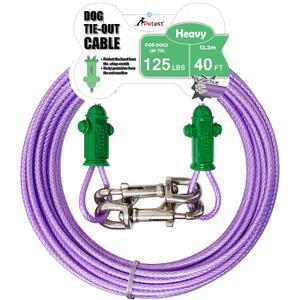 Petest Reflective Tie Out Cable with Crimp Cover for Heavy Dogs Up to 125 Pounds, 40 Feet (Green & Purple)
