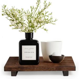 (12 x 7 Inch) Wood Riser Soap Tray, Rustic Wood Pedestal Stand Tray Soap Dish Holder for Kitchen Counter, Sink,Vanity,Farmhouse Decorative Bathroom Dishes Plant Bottles Candles Display,Brown