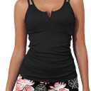 Aleumdr Tankini Swimsuit for Women Athletic 2 Piece Tummy Control Bathing Suit Modest Swim Tank Top with Shorts Flora Black XX-Large