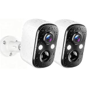 Techage Security Cameras Wireless Outdoor, 2K Battery Powered Cameras for Home Security with AI Motion Detection, 2.4G WiFi, Color Night Vision, 2-Way Talk, IP66 Waterproof, Cloud/SD Storage 2 Pack (White)