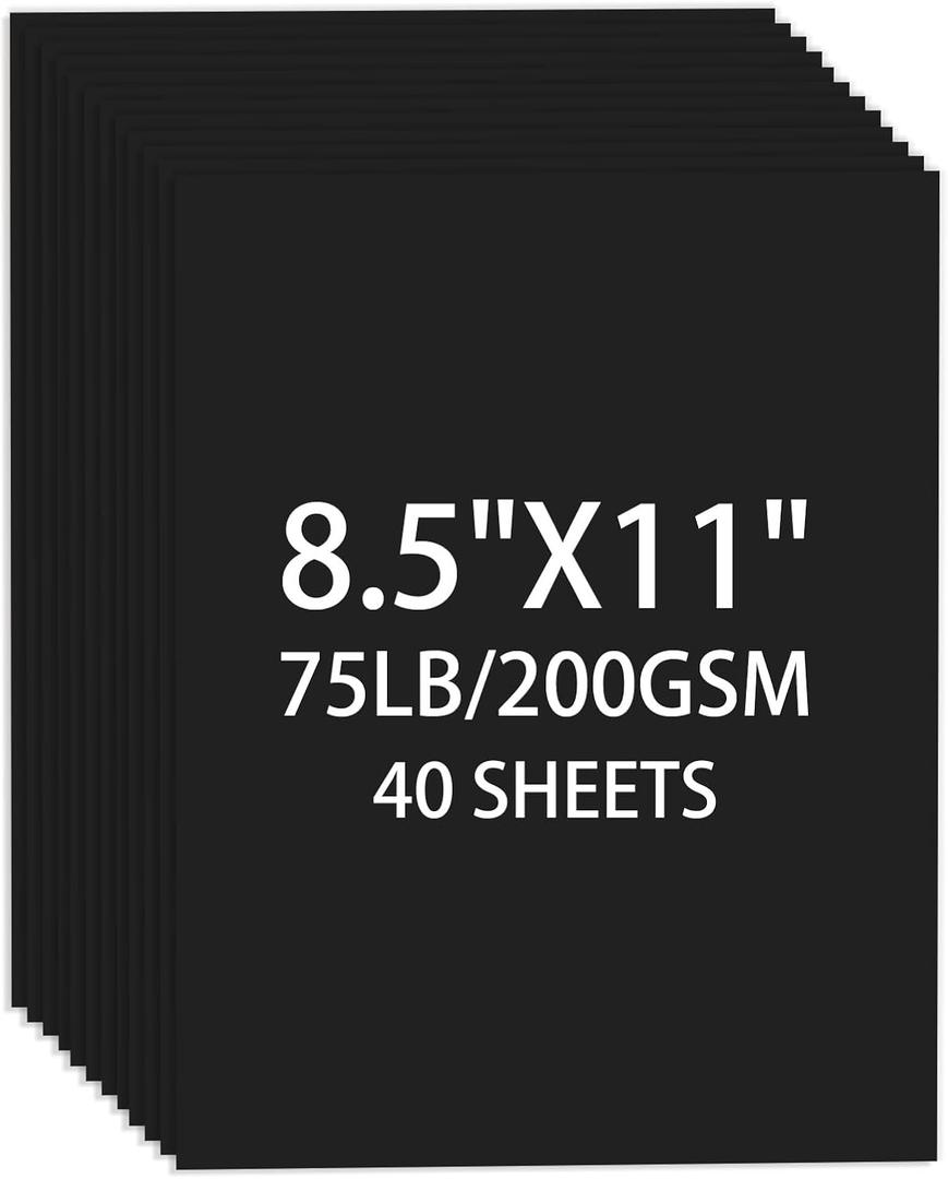 Cardstock 8.5 X 11, 40 Sheets Black Card Stock, 75lb/ 200gsm Copy Paper, Cardstock Printer Paper For Art, Drawing, Invitations, DIY Cards, Watercolor, Craft, Construction, School & Office Supplies