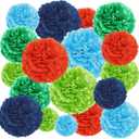 EpiqueOne 20-Piece Tissue Paper Pom Poms Party Decorations Kit - Orange, Blue, Teal, Green & Light Green | Different Sizes - 6", 8", 10", 12" & 14" | Ideal for Birthdays, Bridal or Baby Showers & More