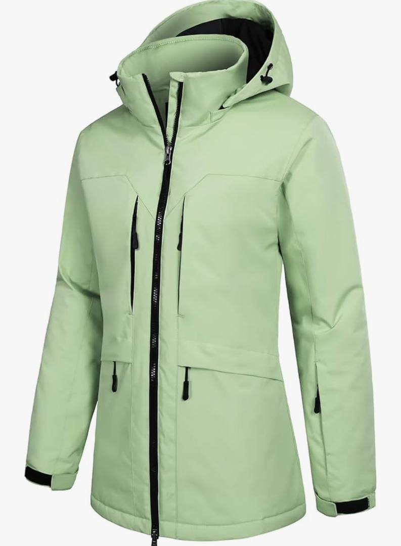 GEMYSE Women's Ski Jacket Waterproof Winter Snow Coat Warm Hooded Windbreaker Snowboarding Windproof Rain Jacket Fair Green Medium