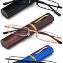 REAVEE 3 Pack Slim Pen Reading Glasses Small Tube Stylish Readers for Men Women Spring Hinged with Portable Clip Case, Black Brown Blue 2.0