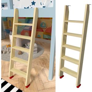 55" Wood Bunk Bed Ladder, Lofted/Dorm/RV Bed Bunkbed Ladders with 4in Extra Wide Steps and Non-Slip Pads, Replacement Wooden Ladder for Motorhome/Camping (Wood Color, 55in /140cm)