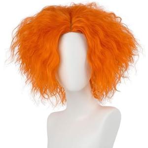Wallden Hair Short Orange Curly Wig for Men Women Mad Costume Unisex Messy Curly Synthetic Cosplay Halloween Anime Funny Wigs