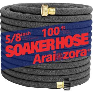 Soaker Hose 100FT, 5/8 Heavy Duty Ruber Round Soaker Hoses with Solid Brass Connector for Flower Bed&Yard,Landscaping