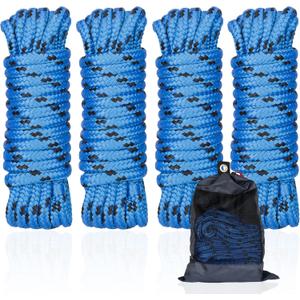 Double Braided Nylon Dock Lines Rope, 1/2 Inch x 15 FT Dock Line with 12 Inch Eyelet for Mooring Boats, Blue and Black (4 Pack)