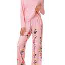 LYANER Women's Pajama Sets Long Sleeve Top and Floral Pants Pjs 2 Piece Sleepwear with Pockets Pink Large