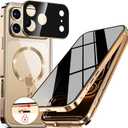 [CD Metal Ring & Automatic Pop-up Lock Magnetic Privacy Case for iPhone 17 Pro Max [Compatible with MagSafe] [Integrated Lens Protection] Full Body Bumper Cover with Built-in 9H Glass-Gold