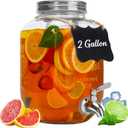 2 Gallon Glass Beverage Dispenser with Lid, Stainless Steel Spigot, Glass Drink Dispensers for Parties, Lemonade Dispenser With Ice Cylinder for Weddings, Party,Sun Tea Jar, Water Juice Dispensers