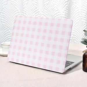 Seorsok Compatible with MacBook Air 13 Inch Case 2022 2021 2020 2019 2018 Release A1932 A2179 M1 A2337,Cute Pink Checkerboard Textured Leather Plastic Hard Shell & Keyboard Cover,White Grid Print