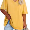 Fisoew Women's Plus Size V Neck T Shirts Summer Half Sleeve Tees Casual Loose Fit Cotton Tunic Tops, 4XL