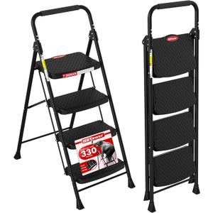 HBTower 4 Step Ladder, Step Stool Foldable with Wide Anti-Slip Pedal, Sturdy Steel Ladders for Home Adults Kitchen