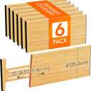 Lifewit 6" High 6 Pack Bamboo Drawer Dividers 33-42cm/13-16.5" Adjustable Wooden Drawer Organizer for Clothes/Utensils, Expandable Drawer Separator for Dresser/Kitchen/Bedroom/Office Organization