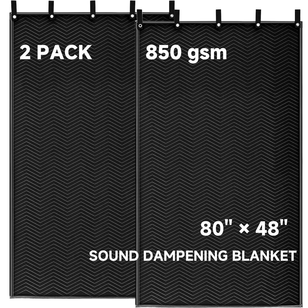 2 Pcs Large Sound Dampening Blanket 48" x 80", 850GSM Acoustic Sound Blanket with Grommets,Heavy Duty Studio Sound Absorption Blankets,Acoustic Blanket Noise Reduce,Light Blocker,Moving Blankets