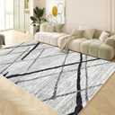 Yancorp Area Rug 4'x6'for Living Room Washable Rug Soft Faux Wool Non-Slip Modern Carpet for Bedroom Indoor Mat Dining Room Office Grey Stripes