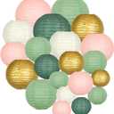 ADLKGG Paper Lanterns Decorative, Hanging Paper Lantern Decorations for Valentines Day Decorations Graduation Wedding St. Patrick's Day Neutral Baby Shower Home Decor Sage Green/Pink/Gold 21pcs
