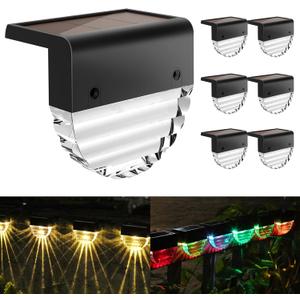 Melunar Solar Deck Lights, 6 Pack Waterproof LED Solar Step Light Outdoor, Fence Lights Solar Powered for Outside, Garden, Patio, Stairs,Yard,10 Lumens, Warm White/Color Changing Lighting (Black)