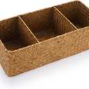 ELLDOO Woven Seagrass Wicker Rattan Storage Basket, Large Capacity Coffee Pod Holder Organizer for K Cup Nespresso Pods, 3-Section Seagrass Storage Box for Coffee bar Shelves Kitchen Cabinets,Brown