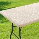 Smiry Rectangle Picnic Table Cloth, Elastic Waterproof Fitted Heavy Duty Vinyl Tablecloths, Wipeable Washable Table Covers for Kitchen, Dining, Camping, Outdoor (Beige, 36" X 96")