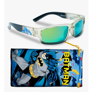 DC Batman Black Tinted Sports Wrap Kids Sunglasses - Stylish & Durable UV-Protective Batman Sunglasses w/t Soft Carrying Case - Officially Licensed