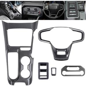 5Pcs Interior Trim Kit for Ford Bronco 2021-2024 Carbon Fiber Printing Gear Shift Panel Trim Cover,Steering Wheel Panel Cover,Air Conditioning Trim Cover,Window Lift Switch Trim(Not for Sport)
