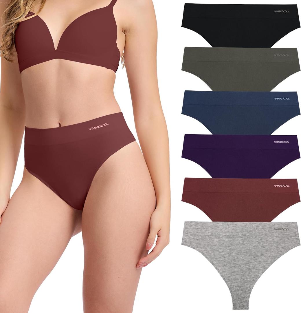 BAMBOO COOL Women's Thongs Seamless Moisture-Wicking Breathable Underwear Stretchy Panties Tagless 6 Pack (X-Large)