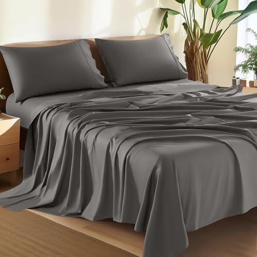 Shilucheng 100% Cotton Queen 1500 Thread Count，Luxury Egyptian Cotton Bed Sheet，5-Star Hotel Quality Sheets, Breathable & Cooling, 16 Inch Deep Pocket - 1 Piece (Dark Grey)