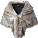 Caracilia Faux Fur Shawl Wrap Stole Shrug Winter Bridal Wedding Cover Up (Large, Fox White / Brown)