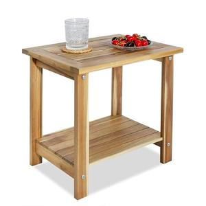VICTORY RELAX Double Adirondack Side Table, Weather-Resistant Rectangular End Table for Patio, Garden, Lawn, and Living Room. Ideal as a Stylish Indoor and Outdoor Side Table Companion, Light Natural