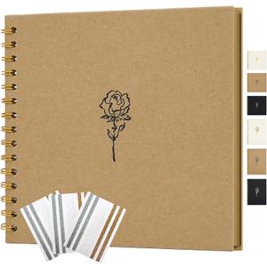 Scrapbook Photo Album 8" x 8" Memory Book Kraft Paper 40 Pages DIY Scrapbook Album for Wedding, Anniversary, Family, Khaki