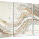 AVECCO 3 Pieces Gold Wave Abstract Wall Art, Modern Pictures Canvas Stylish Wall Decor,Minimalist Gold Art Prints for Bedroom Living Room Office Home Decoration Ready to Hang 20x30 Inch