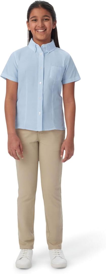 French Toast Girls' Fitted Short Sleeve Wrinkle-Resistant Blouse (16, Light Blue)