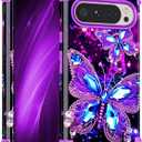 Miqala for Google Pixel 9 Pro XL Case, Glow in The Dark Three Layer Heavy Duty Shockproof Full Body Protection Hard Plastic Bumper+Soft Silicone Case for Google Pixel 9 Pro XL, Dark Butterfly