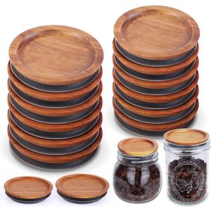 6Pack Regular Mouth and 6Pack Wide Mouth Mason Jar Lids Acacia Wooden Storage Canning Jar Lids Ball Jars Bamboo Wooden Lids with Airtight Silicone Seal, Brown