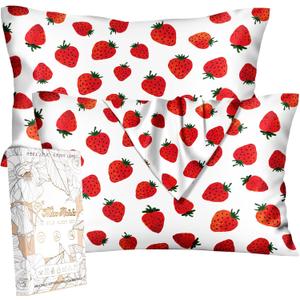 2 Pack Mulberry Silk Pillowcase for Hair and Skin - Standard Size 20 x 26 Inches with Hidden Zipper Watercolor Strawberry 19 Momme Soft Sleeping Silk Pillow Case for Women, Moms