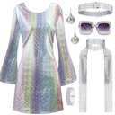 PARTTELY 70s Disco Outfit Women, 70s Theme Disco Dress Costume Shiny Go Go Dress for Halloween Birthday Dance Party Large