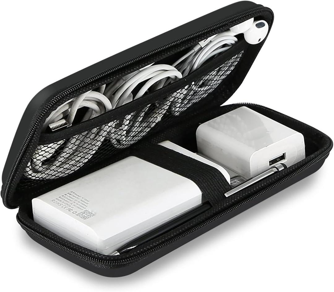 iMangoo Electronics Organizer Travel Case Small Size Travel Essentials for Women Tech Pouch Purse Hard Protective Shockproof Carrying Charger Power Bank Cable Accessories, 6.5x3.2x1 In (Black)