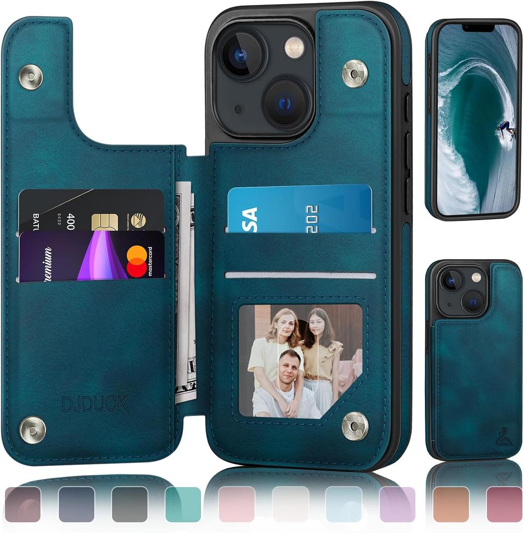 DJDUCK Designed for iPhone 14 Case Wallet with Card Holder, [Magnetic Clasp Cover] [RFID Blocking Leather Protection] Shockproof Women Men Cases 6.1 Inch for Apple 14 Teal
