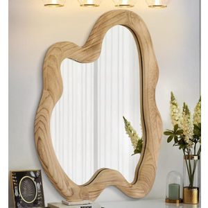 AAZZKANG Asymmetrical Wall Mirror Rustic Wooden Framed Large 24"x16"
Irregular Hanging Mirrors for Bathroom Bedroom Living Room Hallway Entryway