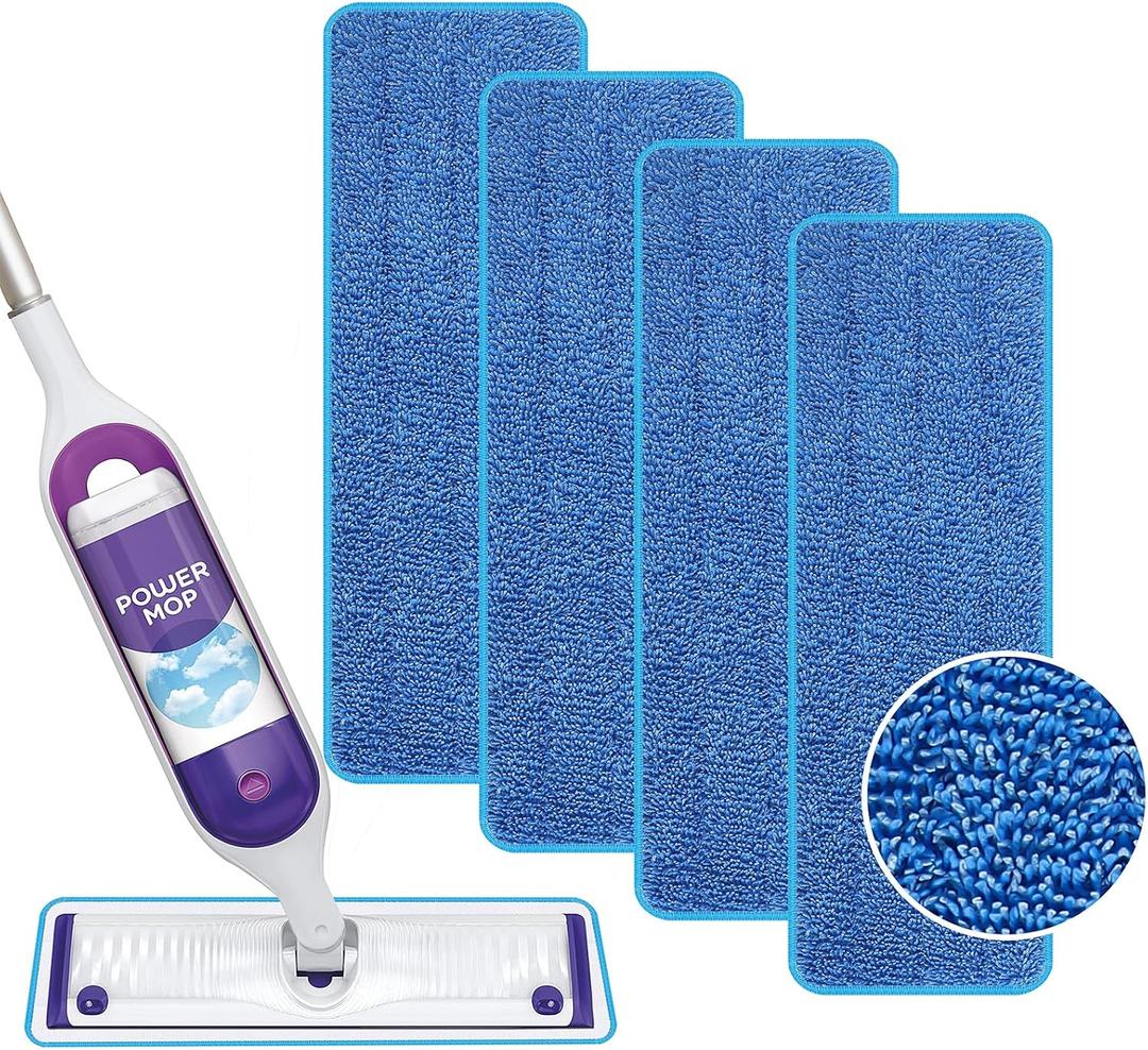 Reusable Power Mop Refill Pads for Swiffer Power Mop Starter Kit - Swifter Powermop Pads Refills - Multi-Surface & Wood Mopping Pad Refill for Floor Cleaning - Washable Microfiber Pad, 4 Pack