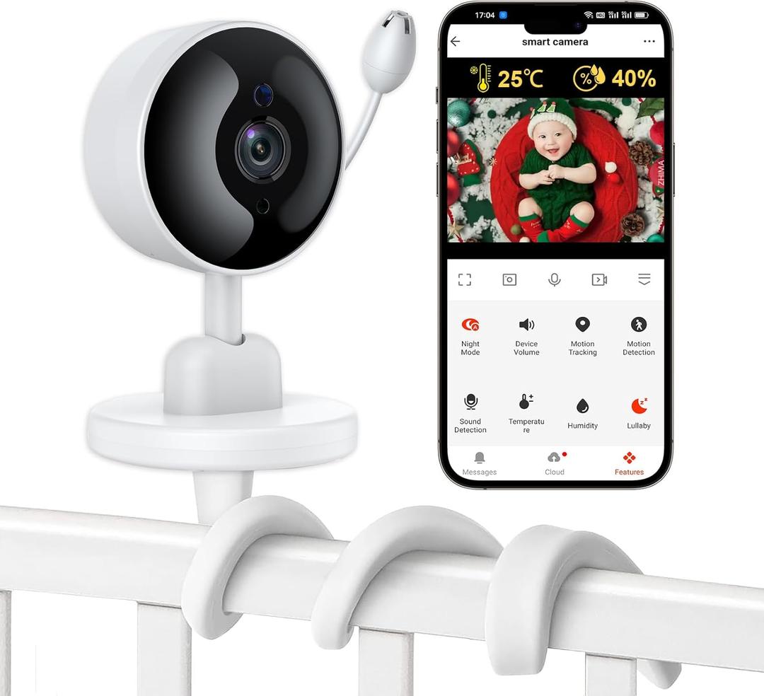 FOUKWAKC Tuya Baby Monitor with Camera and Audio, 2K WiFi Indoor Video Baby Camera with Mount, Motion & Cry Detection, Temp & Humidity Sensor, Night Vision, 2 Way Audio, 4 Lullabies, APP Control