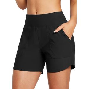 Baleaf Women's 5" High Waisted Swim Board Shorts Quick Dry Swimsuits Bottoms Trunks with Pockets, Medium