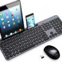 LeadsaiL Wireless Keyboard and Mouse Combo, Full-Sized Ergonomic Computer Keyboard with Phone Tablet Holder, 2.4GHz Silent Cordless Keyboard Mouse Set for Windows Laptop, PC, Desktop - Grey (Gray)