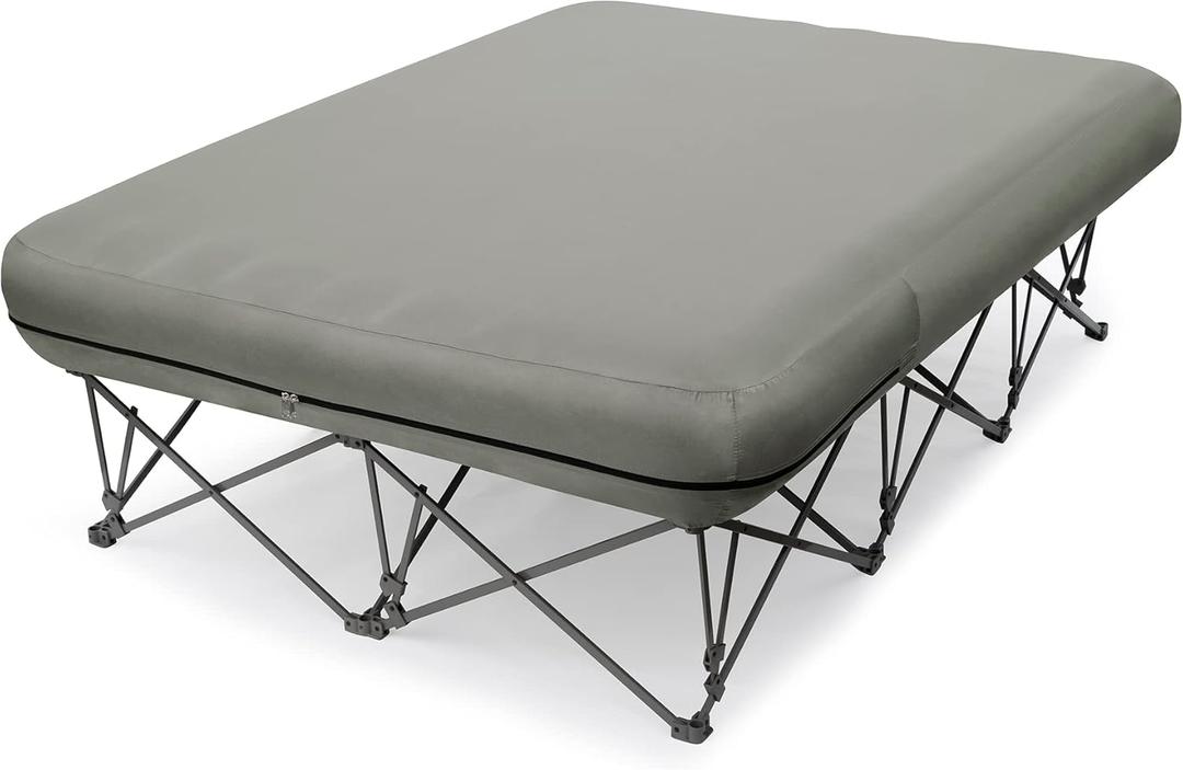 KAMPKEEPER Camping Cot,Camping Cots for Adults,Folding Camping Cot with Inflatable Air Mattress and Carry Bag,for Outdoor Travel Camp Beach Vacation (not Included The Airpump) (Queen, Grey)
